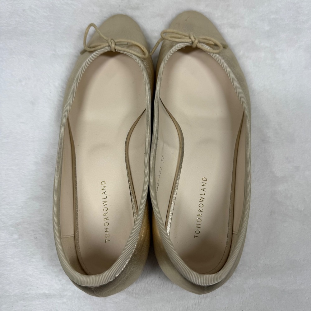 Tomorrowland Metallic Gold Leather Ballet Flats Bow Almond Toe TMD-001 Size 37 - Picture 7 of 12